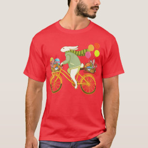 Bunny Riding Bicycle Easter Day Bunny Easter Eggs T-Shirt