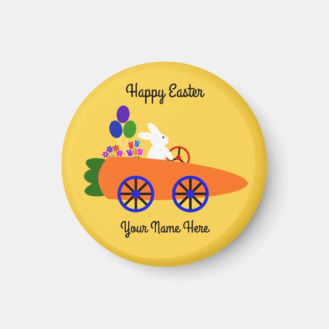 Bunny Riding Carrot Car #2 Round Magnet  (Front)