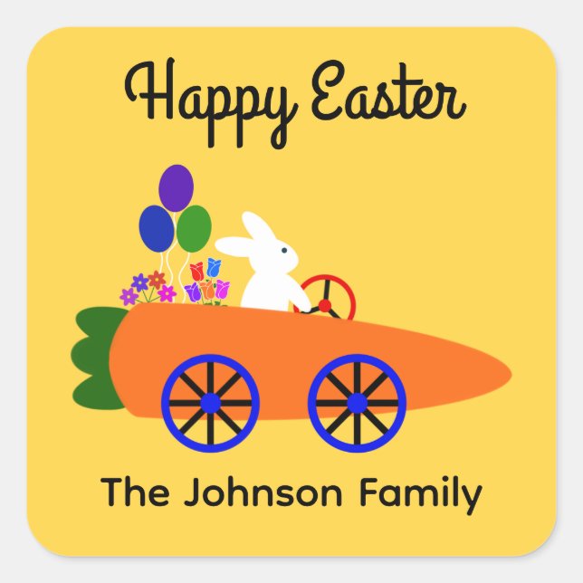 Bunny Riding Carrot Car #2 Stickers (Front)