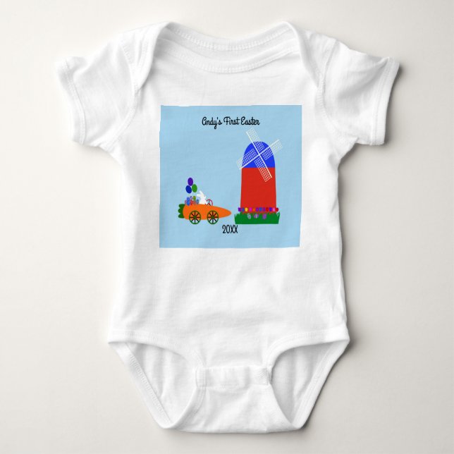Bunny Riding Carrot Car #4 Baby Bodysuit (Front)