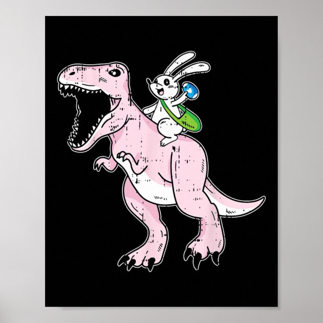 Bunny Riding Dinosaur Easter Egg Hunting Rabbit Sp Poster (Front)