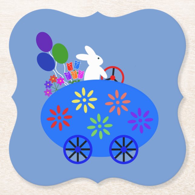 Bunny Riding Egg Car #2 Paper Coaster (Front)
