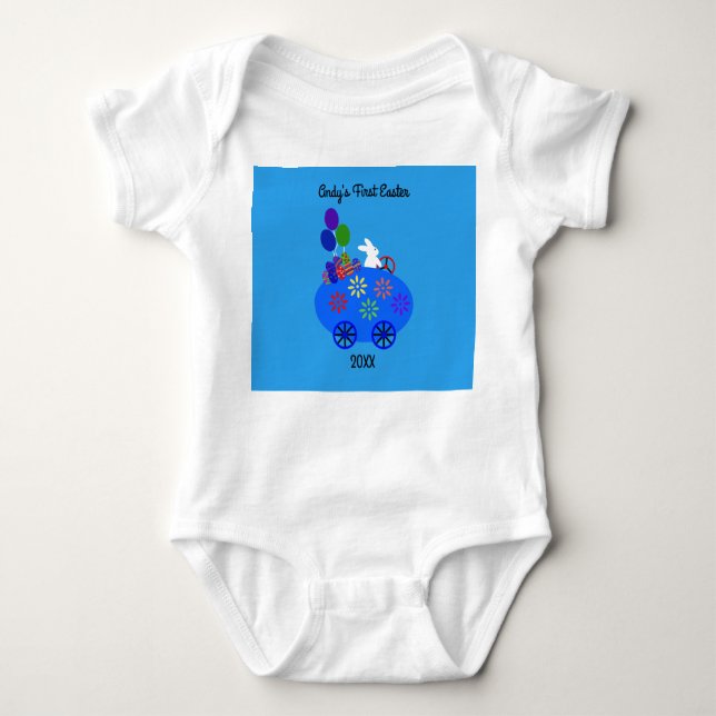 Bunny Riding Egg Car #3 Baby Bodysuit (Front)