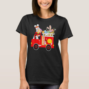 Bunny Riding Firetruck Easter Day Bunny Firetruck T-Shirt
