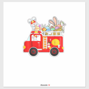 Bunny Riding Firetruck Easter Day Firefighter Happ