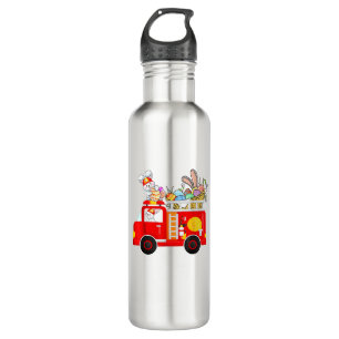 Bunny Riding Firetruck Easter Day Firefighter Happ 710 Ml Water Bottle