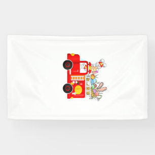 Bunny Riding Firetruck Easter Day Firefighter Happ Banner