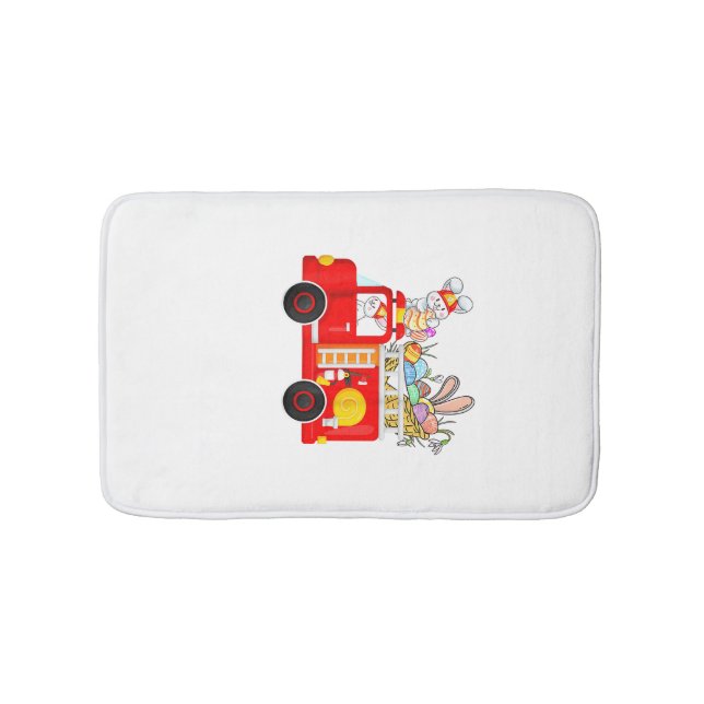 Bunny Riding Firetruck Easter Day Firefighter Happ Bath Mat (Front)