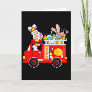 Bunny Riding Firetruck Easter Day Firefighter Happ Card