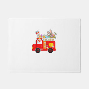 Bunny Riding Firetruck Easter Day Firefighter Happ Doormat