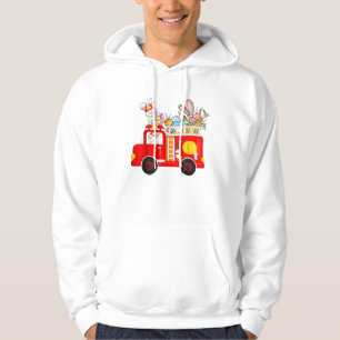 Bunny Riding Firetruck Easter Day Firefighter Happ Hoodie