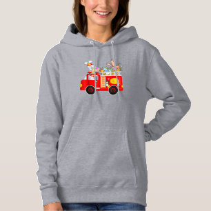 Bunny Riding Firetruck Easter Day Firefighter Happ Hoodie
