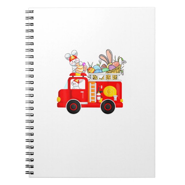 Bunny Riding Firetruck Easter Day Firefighter Happ Notebook (Front)
