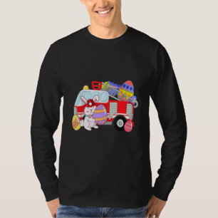 Bunny Riding Firetruck Easter Day Firefighter Happ T-Shirt