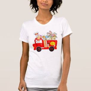 Bunny Riding Firetruck Easter Day Firefighter Happ T-Shirt