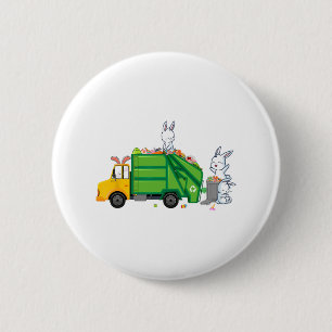 Bunny Riding Garbage Truck Funny Easter Kids Boys  6 Cm Round Badge