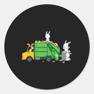 Bunny Riding Garbage Truck Funny Easter Kids Boys Classic Round Sticker