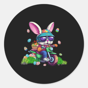 Bunny Riding Motorcycle Easter Eggs Basket Men Wom Classic Round Sticker