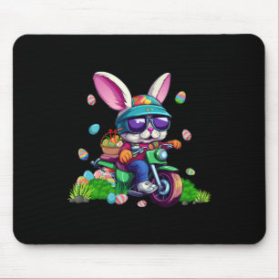 Bunny Riding Motorcycle Easter Eggs Basket Men Wom Mouse Pad