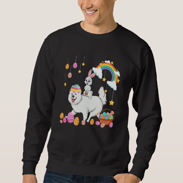 Bunny Riding Samoyed Easter Day Costume Owner Hunt Sweatshirt (Front)