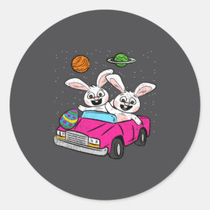 Bunny Riding Space Car Easter Egg Hunting Rabbit S Classic Round Sticker