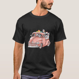 Bunny Riding Truck Easter Day Husky Dogs Eggs Hunt T-Shirt