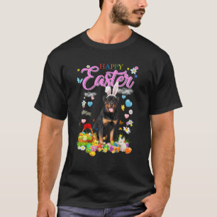 Bunny Rottweiler Dog Happy Easter Eggs T-Shirt