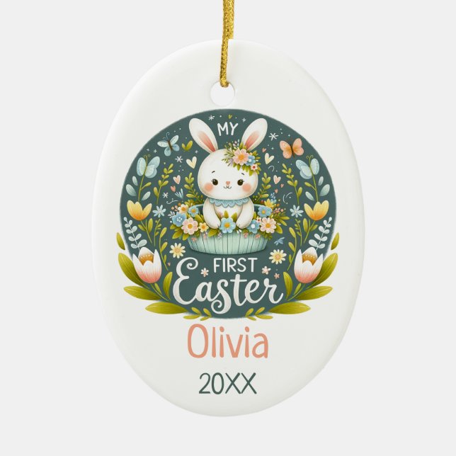 Bunny’s First Easter Celebration - Personalised Ceramic Ornament (Front)
