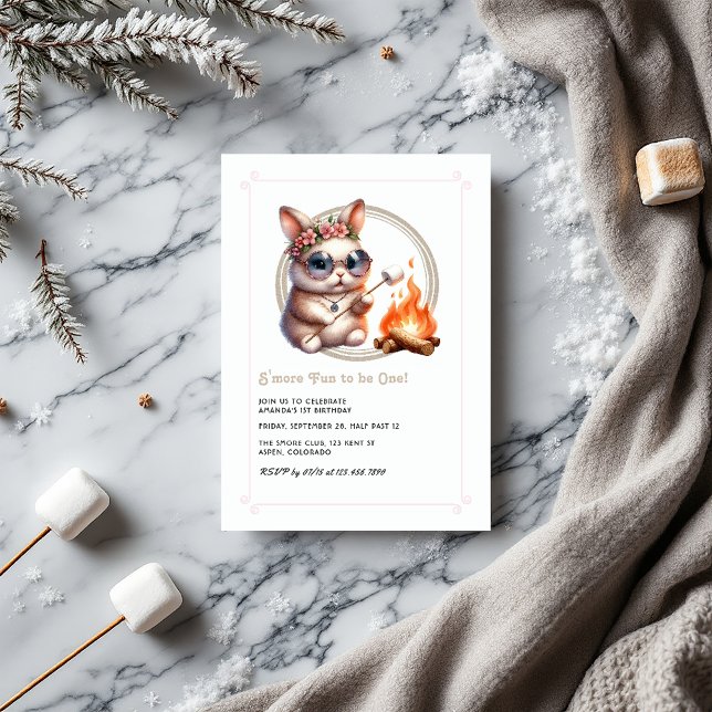 Bunny “S’more Fun to be One” Camping Birthday Invitation (Bunny “S’more Fun to be One” Camping Birthday Invitation)