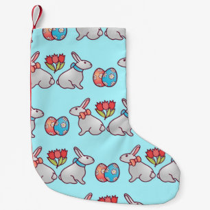 Bunny seamless pattern with easter eggs and a bouq small christmas stocking