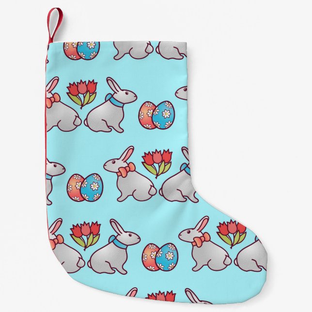 Bunny seamless pattern with easter eggs and a bouq small christmas stocking (Front)