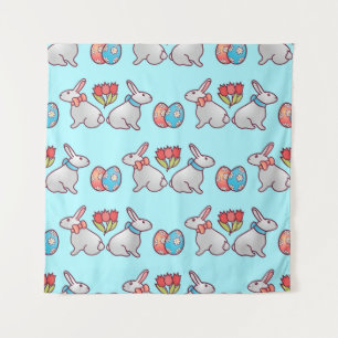 Bunny seamless pattern with easter eggs and a bouq tapestry