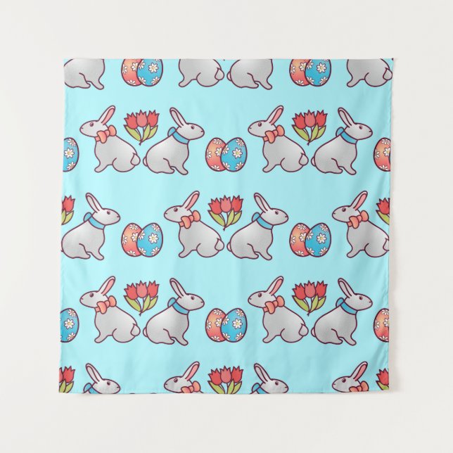 Bunny seamless pattern with easter eggs and a bouq tapestry (Front)