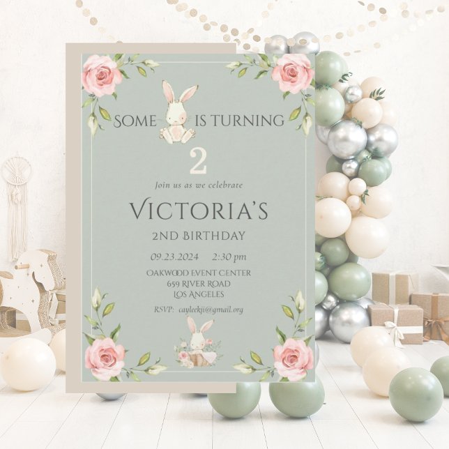 Bunny Second 1st  Cute Birthday Party Invitation (Creator Uploaded)