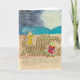 Bunny Shepherds Christmas Card in Watercolor