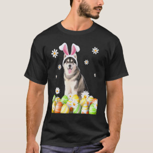Bunny Siberian Husky Dog Happy Easter Day  Egg Hun T-Shirt