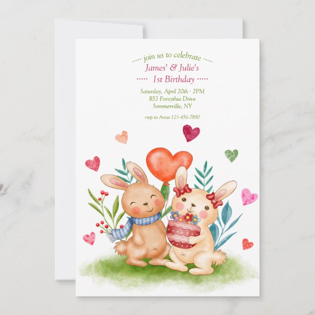 Bunny Siblings Invitation (Front)