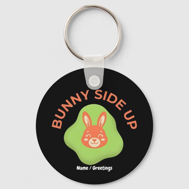 Bunny Side Up Retro Easter Egg Graphic Design  Key Ring (Front)