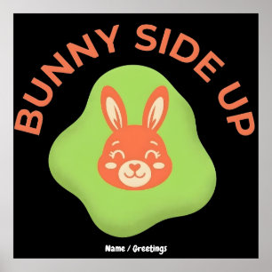 Bunny Side Up Retro Easter Egg Graphic Design  Poster