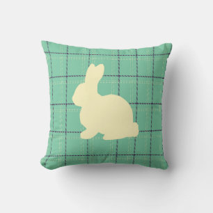 Bunny Silhouette Plaid Throw Pillow