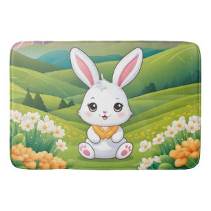 Bunny sitting in a field Iillustration Bath Mat