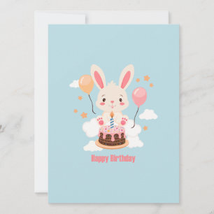 Bunny Sitting On Clouds With A Cake