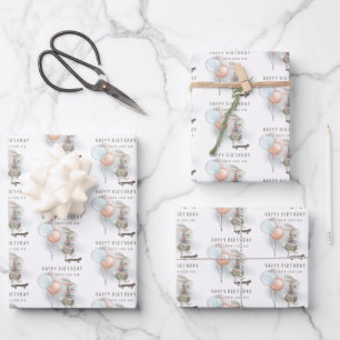 Bunny Skateboard Birthday Wrapping Paper Sheets
