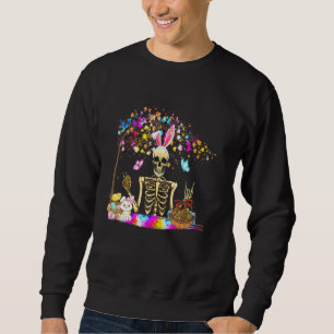 Bunny Skeleton Cute Bunny Chick Eggs Basket Happy  Sweatshirt