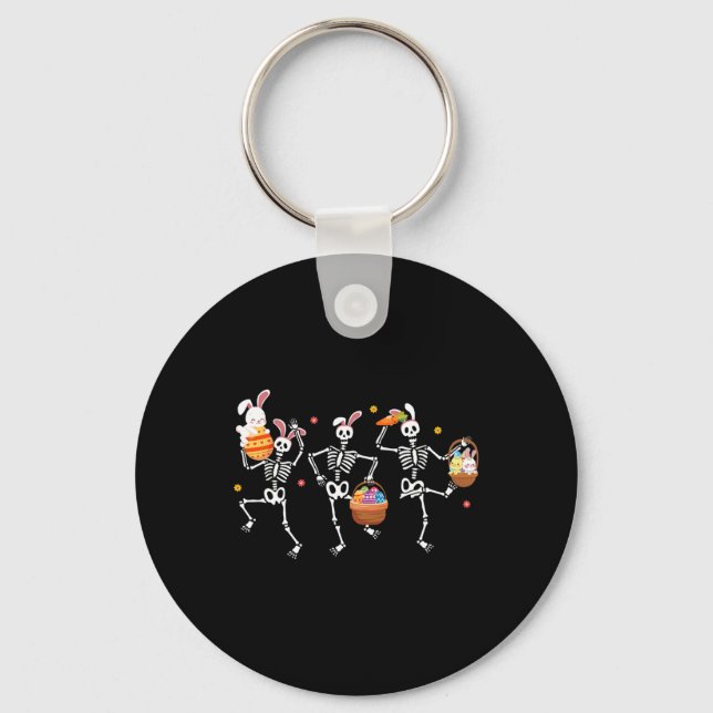 Bunny Skeleton Dancing Easter Basket Carrot Funny  Key Ring (Front)