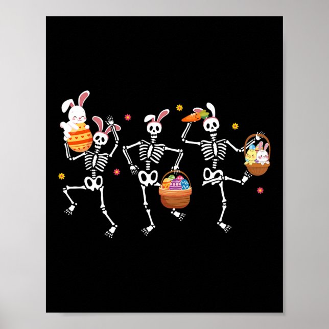 Bunny Skeleton Dancing Easter Basket Carrot Funny  Poster (Front)