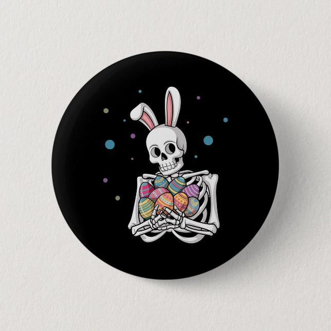 Bunny Skeleton Holding Easter Eggs Funny Easter Da 6 Cm Round Badge (Front)