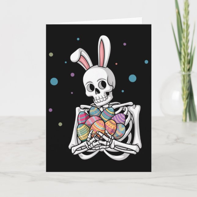 Bunny Skeleton Holding Easter Eggs Funny Easter Da Card (Front)