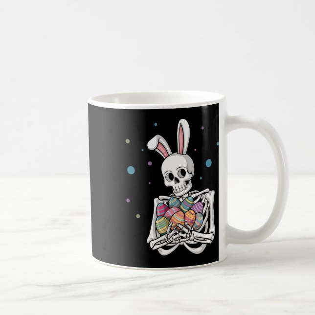 Bunny Skeleton Holding Easter Eggs Funny Easter Da Coffee Mug (Right)