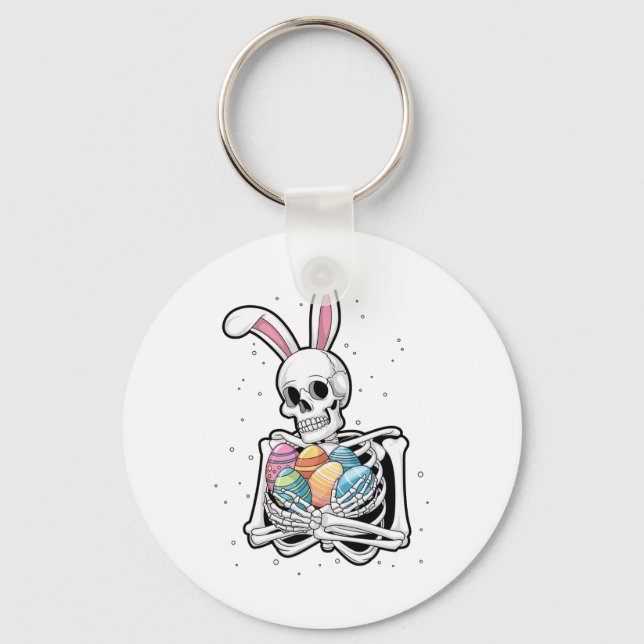 Bunny Skeleton Holding Easter Eggs Funny Easter Da Key Ring (Front)